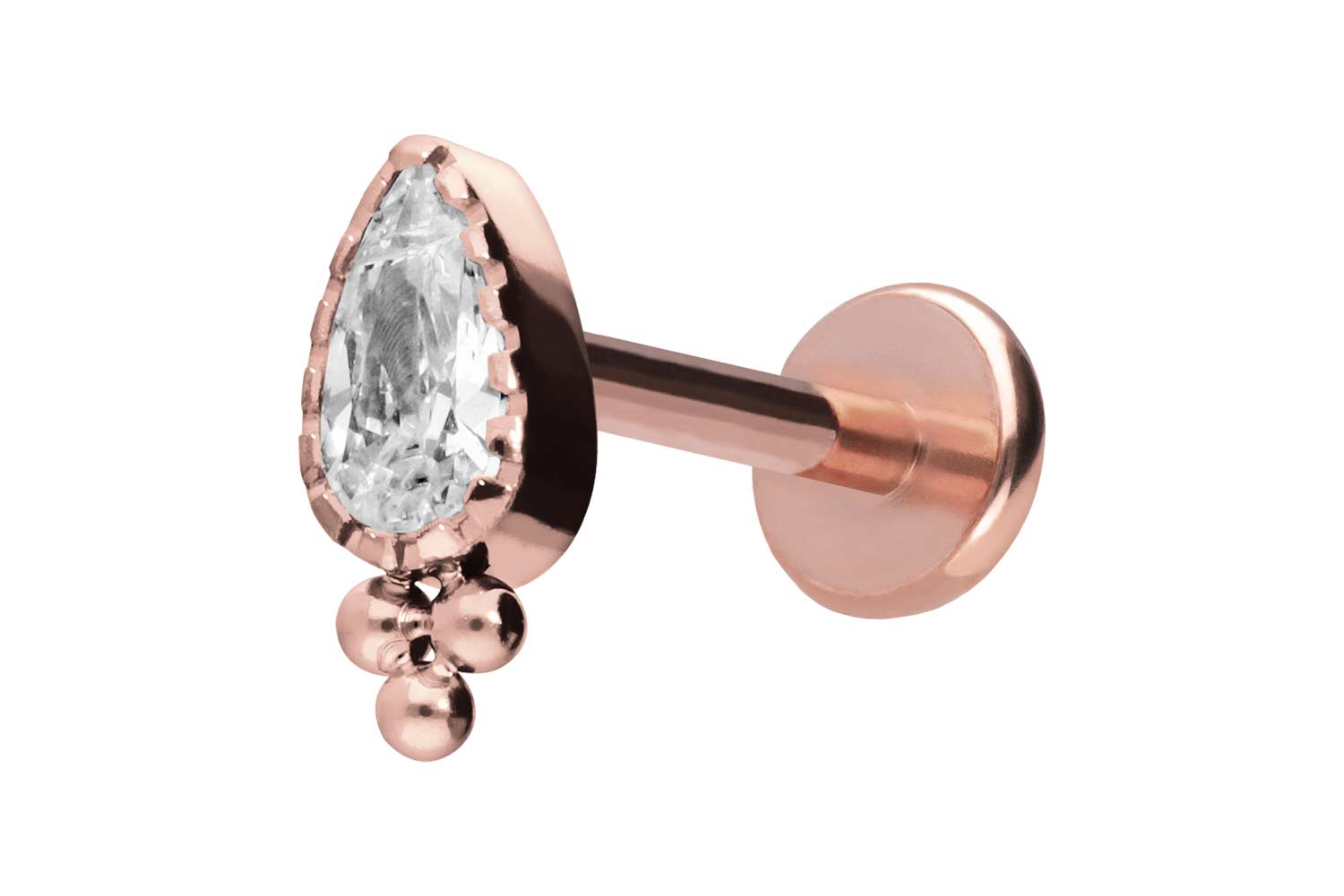 Titan Labret Piercing mit Push Fit KRISTALLTROPFEN + KUGELN